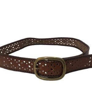 Genuine brown leather belt cottage core with gold bronze buckle size large